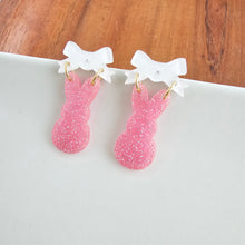 Load image into Gallery viewer, Bow Bunny Earrings - Pink Glitter