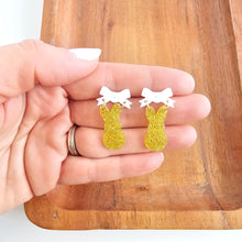 Load image into Gallery viewer, Bow Bunny Earrings - Yellow Glitter