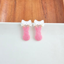 Load image into Gallery viewer, Bow Bunny Earrings - Pink Glitter