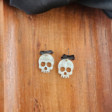 Load image into Gallery viewer, Bow Skeleton Earrings - White Shimmer