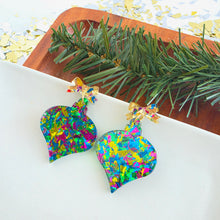 Load image into Gallery viewer, Vintage Ornament Earrings - Green Tinsel