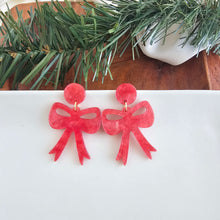 Load image into Gallery viewer, Bow Earrings - Red Shimmer