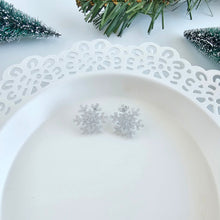 Load image into Gallery viewer, Snowflake Studs - Silver Glitter