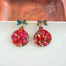 Load image into Gallery viewer, Vintage Ornament Earrings - Red Tinsel