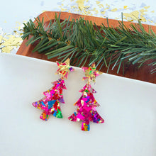 Load image into Gallery viewer, Christmas Tree Earrings - Pink Tinsel
