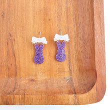 Load image into Gallery viewer, Bow Bunny Earrings - Purple Glitter
