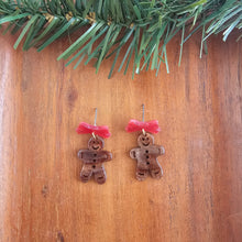 Load image into Gallery viewer, Bow Gingerbread Earrings - Red Shimmer