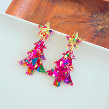 Load image into Gallery viewer, Christmas Tree Earrings - Pink Tinsel