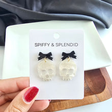 Load image into Gallery viewer, Bow Skeleton Earrings - White Shimmer