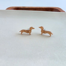 Load image into Gallery viewer, Dainty Dachshund Studs - Brown Glitter