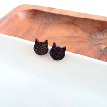 Load image into Gallery viewer, Dainty Cat Studs - Black Glitter
