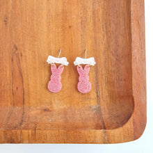Load image into Gallery viewer, Bow Bunny Earrings - Pink Glitter