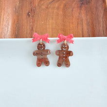 Load image into Gallery viewer, Bow Gingerbread Earrings - Red Shimmer