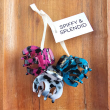 Load image into Gallery viewer, Claire Hair Claw Trio - Blue Tortoise, Snow Tortoise, and Fuchsia Tortoise