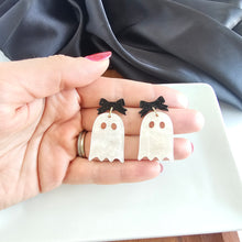 Load image into Gallery viewer, Bow Ghost Earrings - White Shimmer