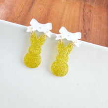 Load image into Gallery viewer, Bow Bunny Earrings - Yellow Glitter