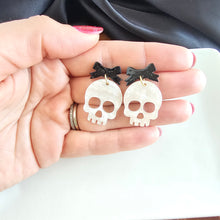 Load image into Gallery viewer, Bow Skeleton Earrings - White Shimmer
