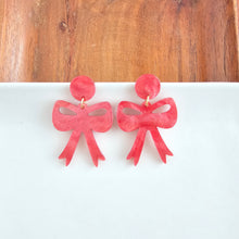 Load image into Gallery viewer, Bow Earrings - Red Shimmer