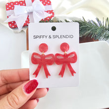 Load image into Gallery viewer, Bow Earrings - Red Shimmer