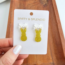 Load image into Gallery viewer, Bow Bunny Earrings - Yellow Glitter