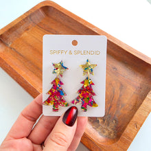 Load image into Gallery viewer, Christmas Tree Earrings - Pink Tinsel
