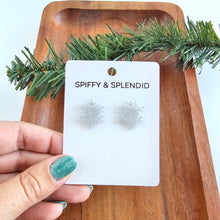 Load image into Gallery viewer, Snowflake Studs - Silver Glitter