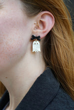 Load image into Gallery viewer, Mini Bow Ghost Earrings - White Shimmer
