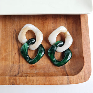 Betsy Earrings - Neutral & Forest Green