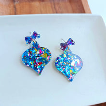 Load image into Gallery viewer, Christmas Ornament Earrings - Blue Sparkle
