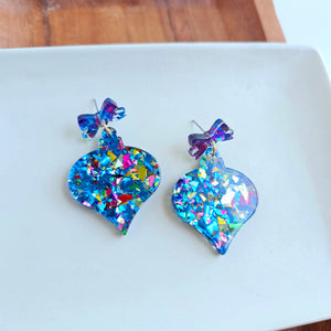 Christmas Ornament Earrings - Blue Sparkle