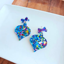Load image into Gallery viewer, Christmas Ornament Earrings - Blue Sparkle
