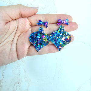 Christmas Ornament Earrings - Blue Sparkle