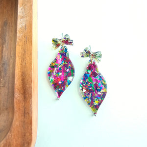 Christmas Ornament Earrings - Pink Sparkle