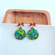Load image into Gallery viewer, Christmas Ornament Earrings - Green Sparkle
