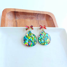 Load image into Gallery viewer, Christmas Ornament Earrings - Green Sparkle
