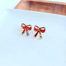Load image into Gallery viewer, Bow Studs - Red Sparkle