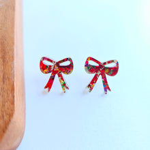 Load image into Gallery viewer, Bow Studs - Red Sparkle