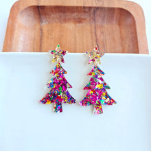 Load image into Gallery viewer, Christmas Tree Earrings - Pink Sparkle
