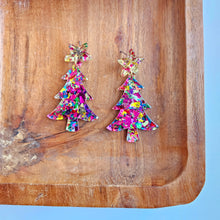 Load image into Gallery viewer, Christmas Tree Earrings - Pink Sparkle
