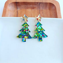 Load image into Gallery viewer, Christmas Tree Earrings - Green Sparkle
