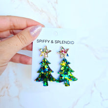 Load image into Gallery viewer, Christmas Tree Earrings - Green Sparkle
