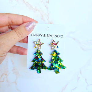 Christmas Tree Earrings - Green Sparkle