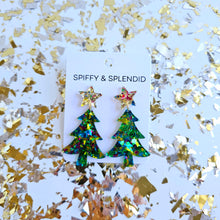 Load image into Gallery viewer, Christmas Tree Earrings - Green Sparkle
