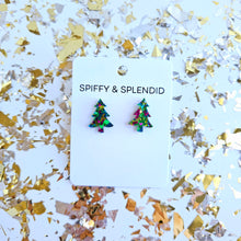 Load image into Gallery viewer, Christmas Tree Studs - Green Sparkle