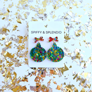 Christmas Ornament Earrings - Green Sparkle