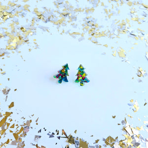 Christmas Tree Studs - Green Sparkle