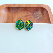 Load image into Gallery viewer, Emerald Studs - Green Sparkle
