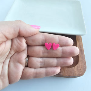 Hand Drawn Heart Studs - Hot Pink