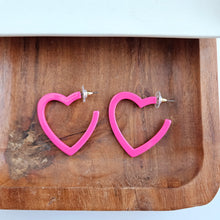 Load image into Gallery viewer, Heart Hoops - Hot Pink
