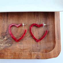 Load image into Gallery viewer, Heart Hoops - Red